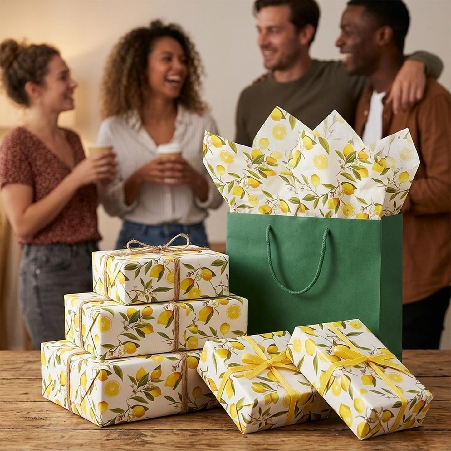 60 Sheets Yellow Lemon Print Tissue Paper, 14×20" Yellow Lemon Patterns Gift Wrapping Paper for Summer DIY Crafts Fruit-Themed Party Supplies (Lemon-B)