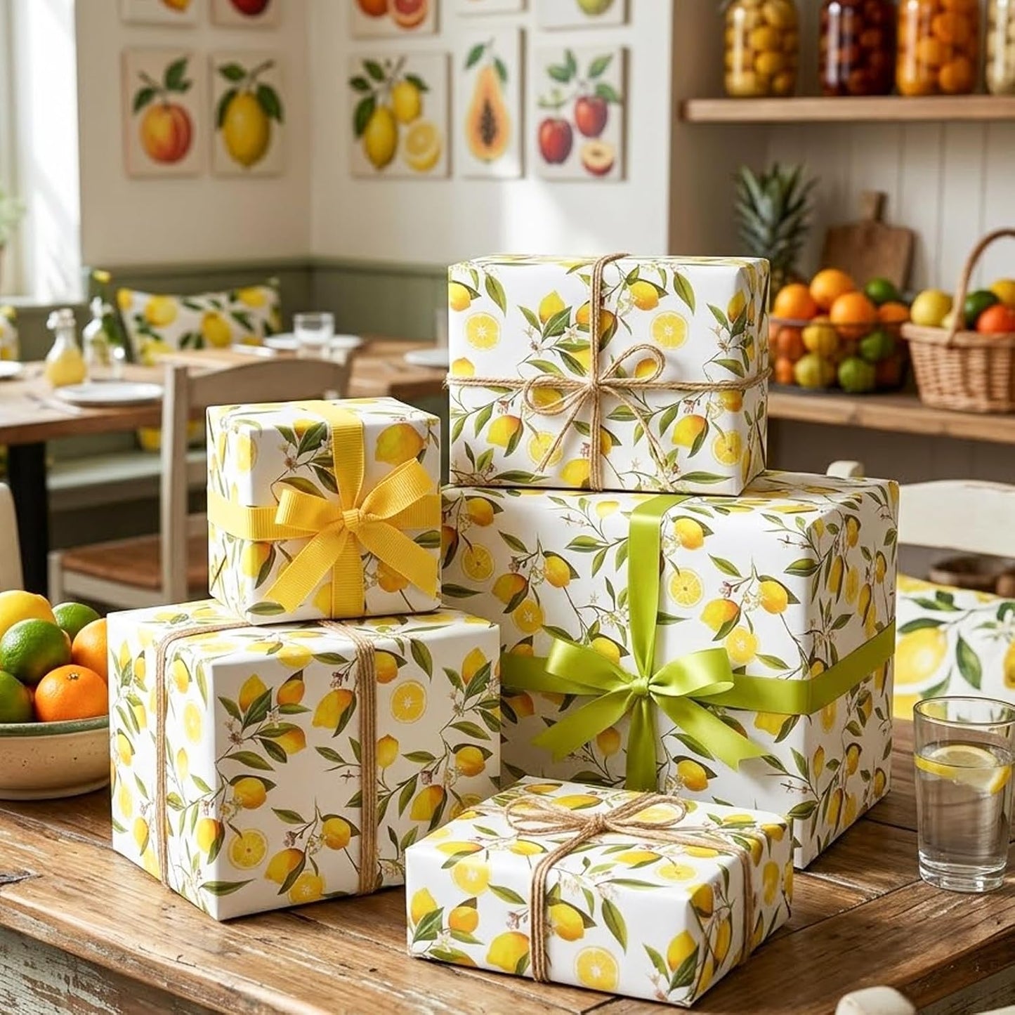 60 Sheets Yellow Lemon Print Tissue Paper, 14×20" Yellow Lemon Patterns Gift Wrapping Paper for Summer DIY Crafts Fruit-Themed Party Supplies (Lemon-B)
