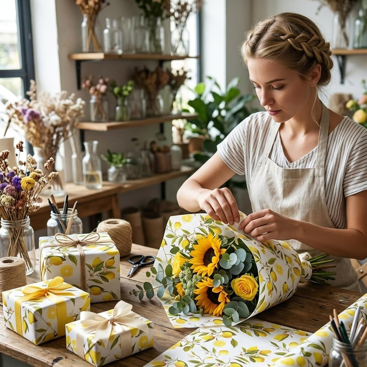 60 Sheets Yellow Lemon Print Tissue Paper, 14×20" Yellow Lemon Patterns Gift Wrapping Paper for Summer DIY Crafts Fruit-Themed Party Supplies (Lemon-B)