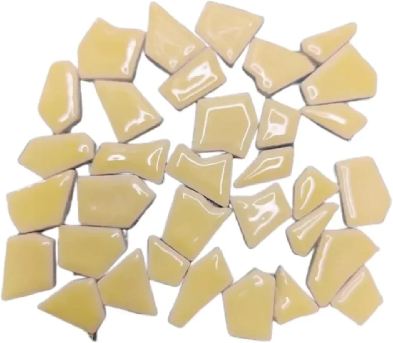 Mosaic Tiles 200g/7.05oz(Approx. 155-170pcs) Porcelain Mosaic Tiles 1-2.5cm 0.4mm Thickness Ceramic Mosaic Stones DIY Mosaic Craft Material(Light Yellow)