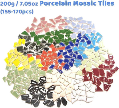 Mosaic Tiles 200g/7.05oz(Approx. 155-170pcs) Porcelain Mosaic Tiles 1-2.5cm 0.4mm Thickness Ceramic Mosaic Stones DIY Mosaic Craft Material(Light Yellow)