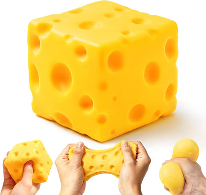Cheese Squishy Cube Block, Slow Rising Soft Squeeze Sensory Fidget Toy, Stress & Anxiety Relief Desk Toy, Calming Gift for Adults Kids Teens, Office Home Travel Use (Yellow, 2.4 Inch)