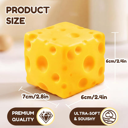Cheese Squishy Cube Block, Slow Rising Soft Squeeze Sensory Fidget Toy, Stress & Anxiety Relief Desk Toy, Calming Gift for Adults Kids Teens, Office Home Travel Use (Yellow, 2.4 Inch)