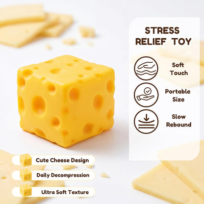 Cheese Squishy Cube Block, Slow Rising Soft Squeeze Sensory Fidget Toy, Stress & Anxiety Relief Desk Toy, Calming Gift for Adults Kids Teens, Office Home Travel Use (Yellow, 2.4 Inch)