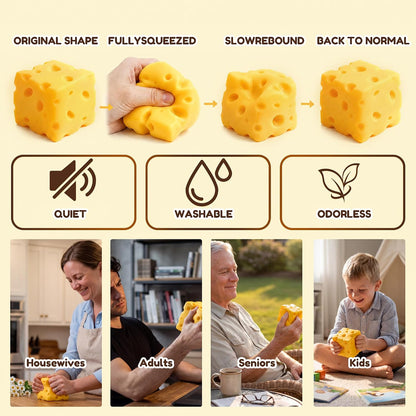 Cheese Squishy Cube Block, Slow Rising Soft Squeeze Sensory Fidget Toy, Stress & Anxiety Relief Desk Toy, Calming Gift for Adults Kids Teens, Office Home Travel Use (Yellow, 2.4 Inch)