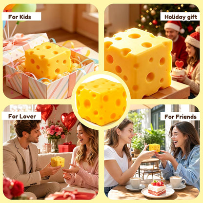 Cheese Squishy Cube Block, Slow Rising Soft Squeeze Sensory Fidget Toy, Stress & Anxiety Relief Desk Toy, Calming Gift for Adults Kids Teens, Office Home Travel Use (Yellow, 2.4 Inch)