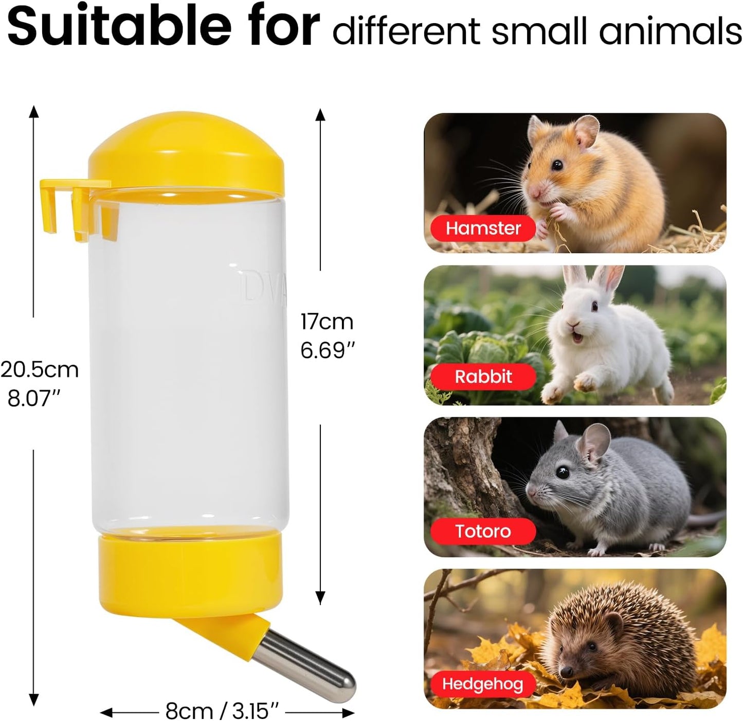 3PC 14OZ Guinea Pig Water Bottle Small Animal Water Dispenser | Hanging Rabbit Water Bottle, Hamster Water Feeder Bottle for Rabbit Chinchilla Squirrel Ship by Random Color
