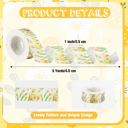 Tulip Ribbon 5 Yards 1 Inch Yellow Printed Satin Hair Bow Making Floral | Ribbon for Gift Wrapping Wreath Fabric Ribbons for Crafts Flower Bouquet Sewing Mothers Day DIY Spring Birthday Party Decor