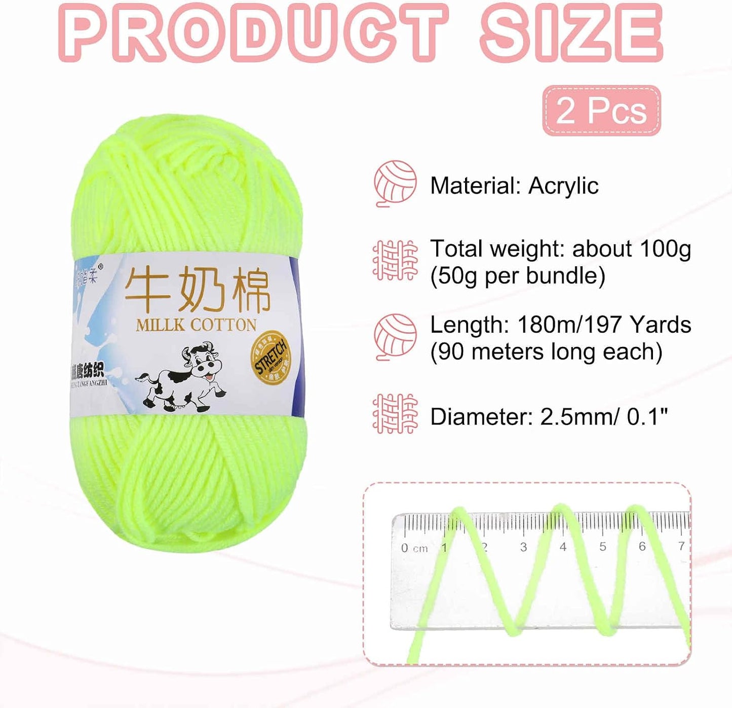 2PCS Crocheting Yarn,Yellow 5 Ply Acrylic Yarn 100g Sport Weight Yarns Bulk Soft and Fluffy Yarns for Knitting DIY Crochet Handicraft Blankets Gift,197 Yards