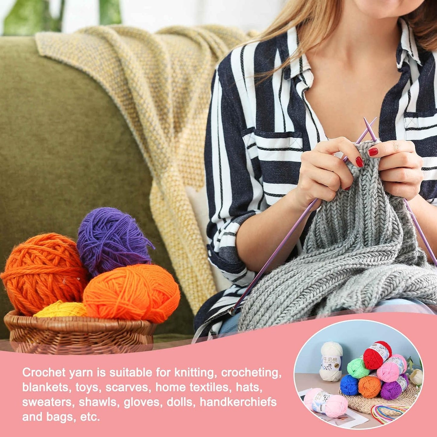 2PCS Crocheting Yarn,Yellow 5 Ply Acrylic Yarn 100g Sport Weight Yarns Bulk Soft and Fluffy Yarns for Knitting DIY Crochet Handicraft Blankets Gift,197 Yards