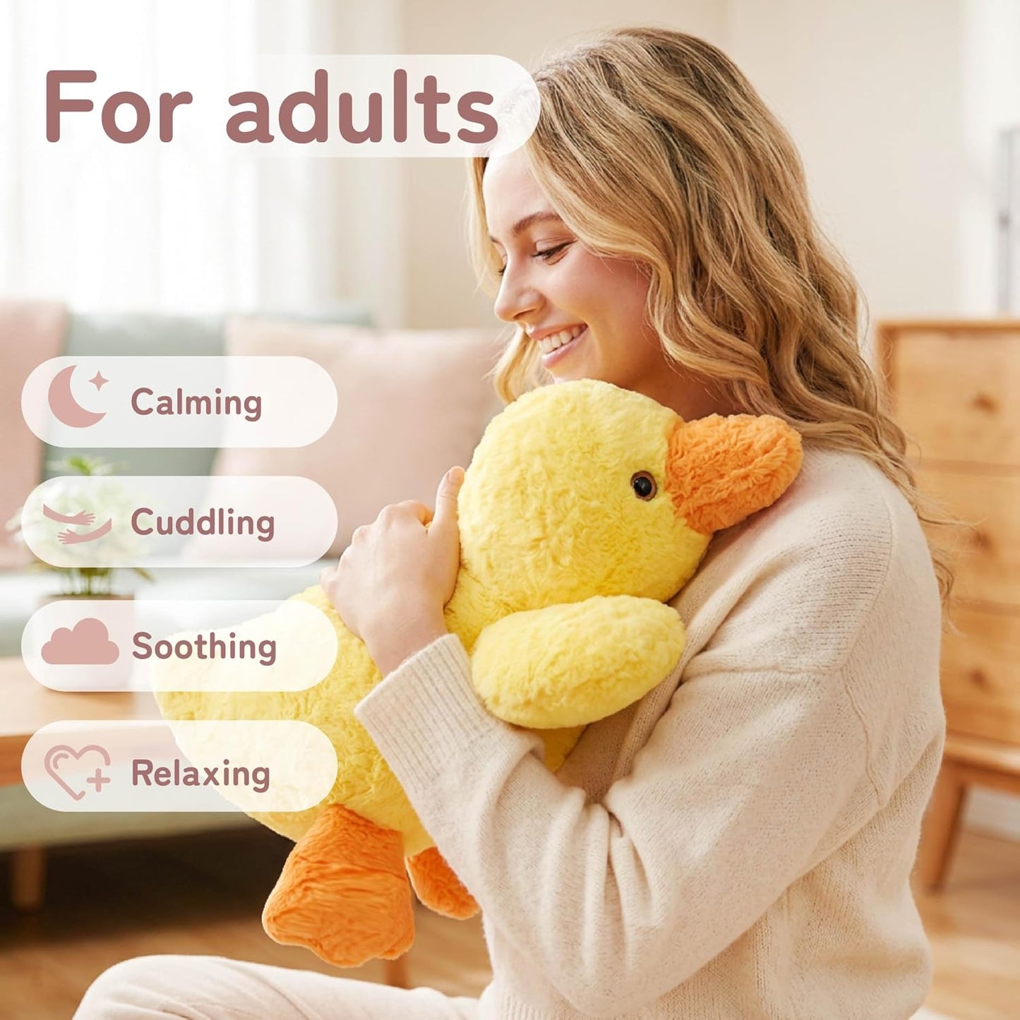 Weighted Stuffed Animals, 20 in 3.3 lbs, Duck Plush Pillow | Heavy sensory lap pad, lying body pillow for sleeping, machine wash, huggable gift for kids and adults