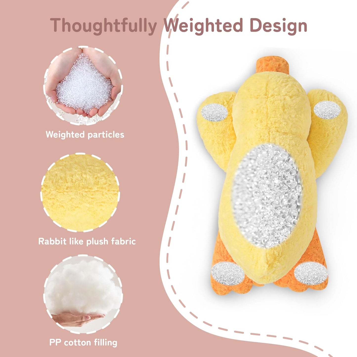Weighted Stuffed Animals, 20 in 3.3 lbs, Duck Plush Pillow | Heavy sensory lap pad, lying body pillow for sleeping, machine wash, huggable gift for kids and adults