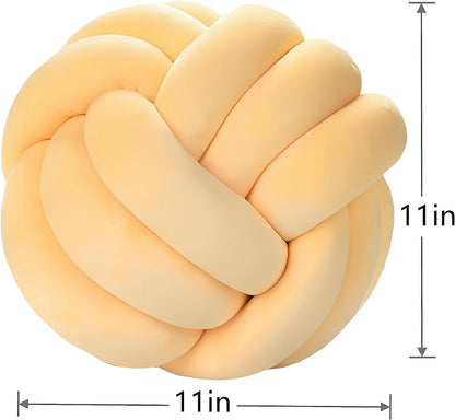 Knot Pillow Ball,Round Decorative Throw Pillow (Yellow,11in) | Children Room Decoration Plush Toys Calming Stress Relief Toy, Soft Plush, Cozy Decor for Bedroom, Sofa, Kids Playroom
