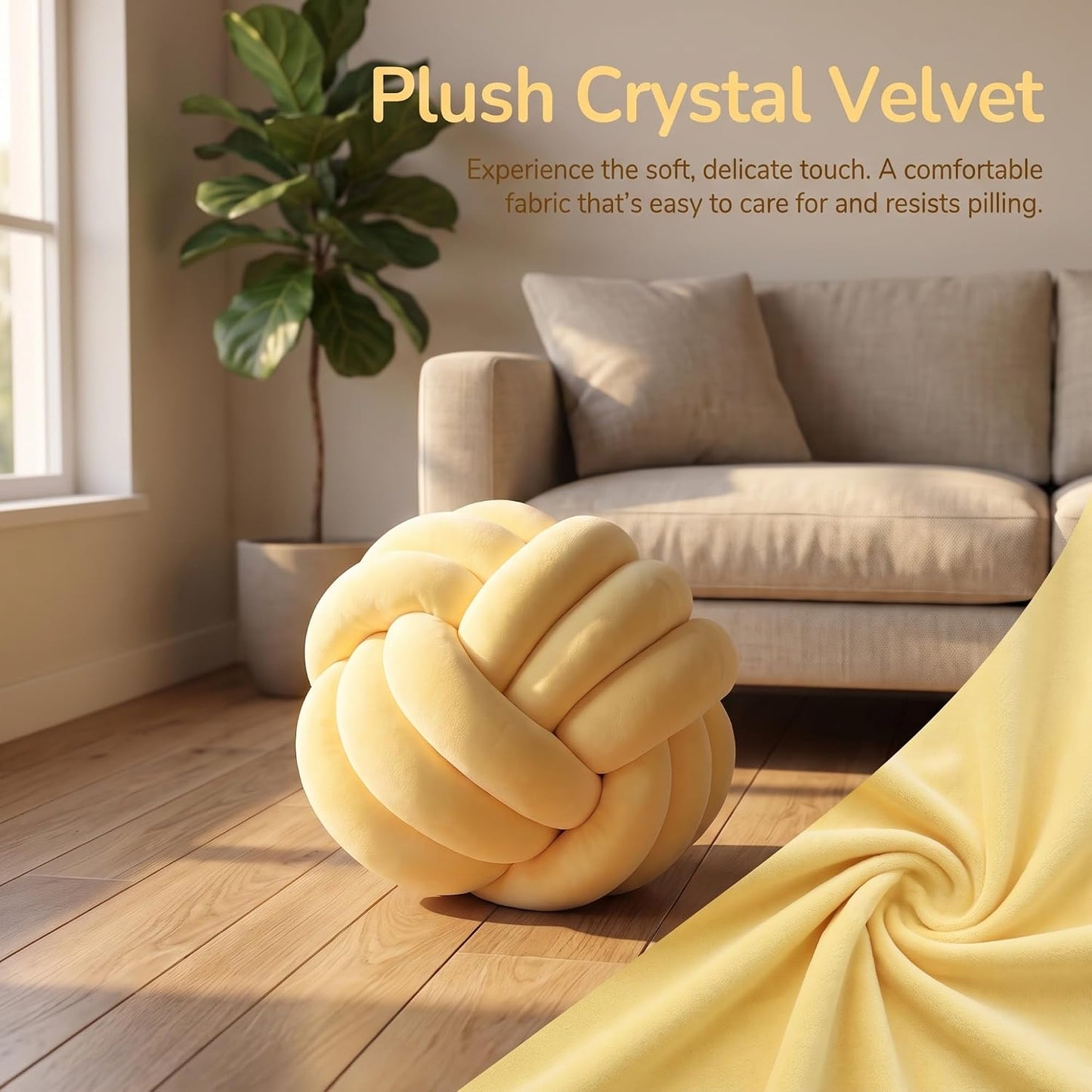 Knot Pillow Ball,Round Decorative Throw Pillow (Yellow,11in) | Children Room Decoration Plush Toys Calming Stress Relief Toy, Soft Plush, Cozy Decor for Bedroom, Sofa, Kids Playroom