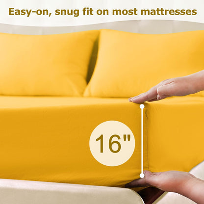 Queen Size Bed Sheet Set - 4 Piece Soft Microfiber Sheets with Deep Pockets, Cooling Technology, and Wrinkle-Free Pillowcase. Hotel-Quality, Durable Bedding, Spectra Yellow