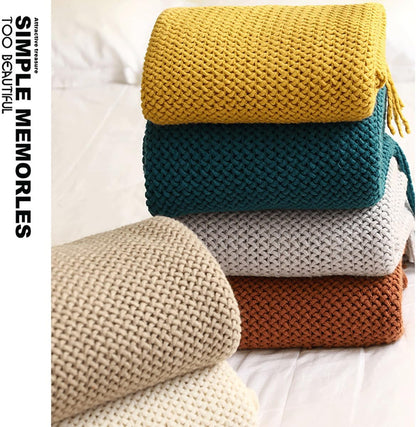 Fringe Knitted Throw Blanket, Queen Decorative Cable Knit Blankets with Tassels, Soft Lightweight Throw Blanket for Couch Bed Home Decor,Yellow,127 * 176cm
