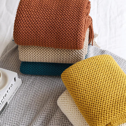 Fringe Knitted Throw Blanket, Queen Decorative Cable Knit Blankets with Tassels, Soft Lightweight Throw Blanket for Couch Bed Home Decor,Yellow,127 * 176cm