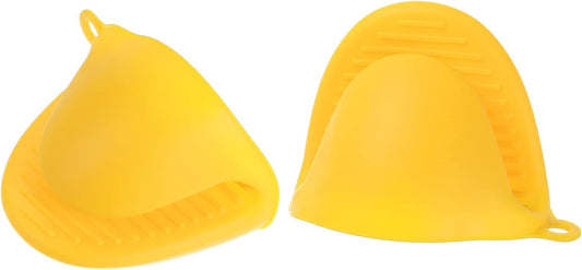 2pcs Thickened Mini Oven Gloves, Heat Resistant Silicone Oven Mitts Finger Pinch Grips Pot Holder for Kitchen, Cooking, Baking, BBQ Heat Resistant Gloves, Yellow