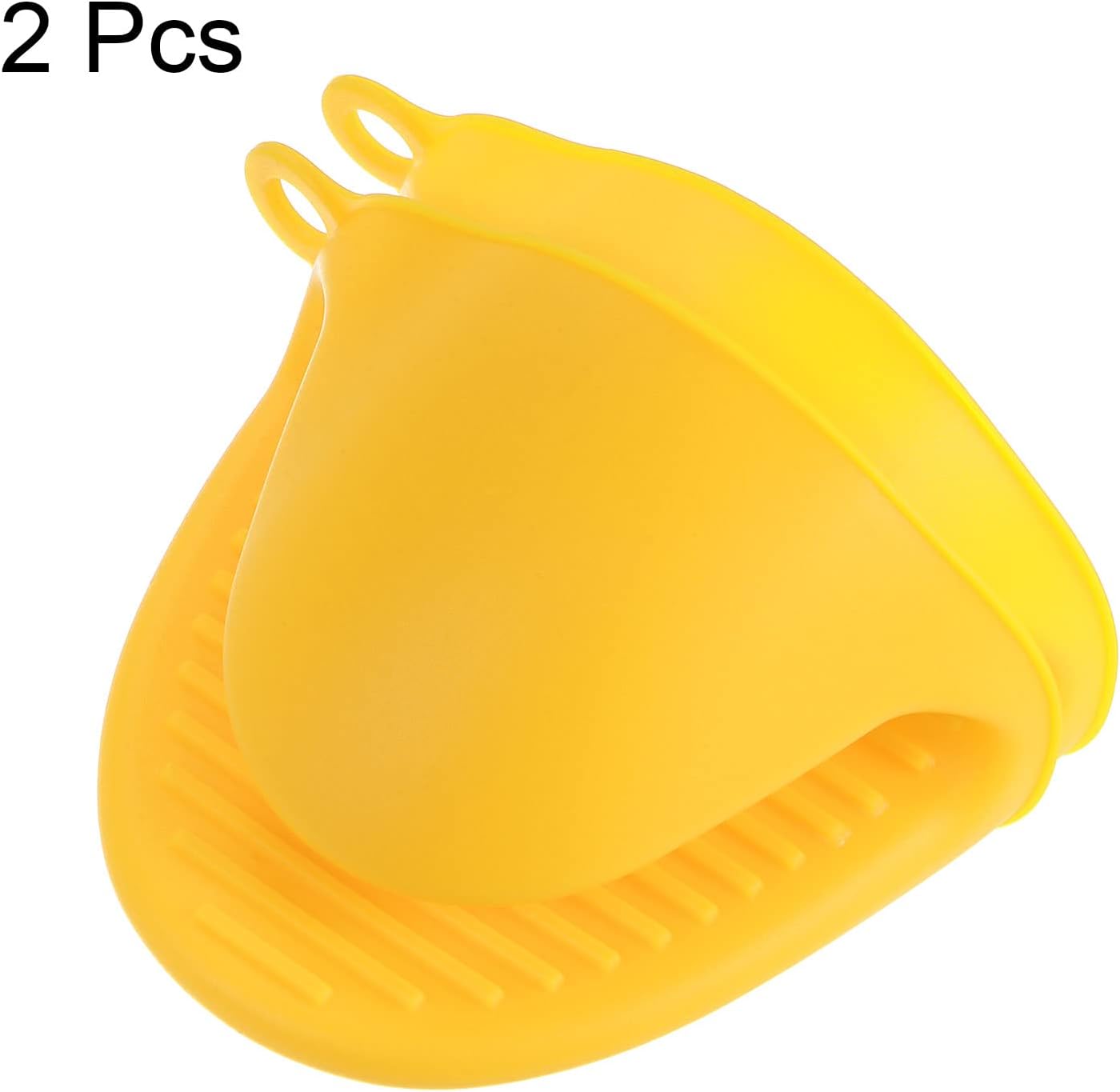 2pcs Thickened Mini Oven Gloves, Heat Resistant Silicone Oven Mitts Finger Pinch Grips Pot Holder for Kitchen, Cooking, Baking, BBQ Heat Resistant Gloves, Yellow