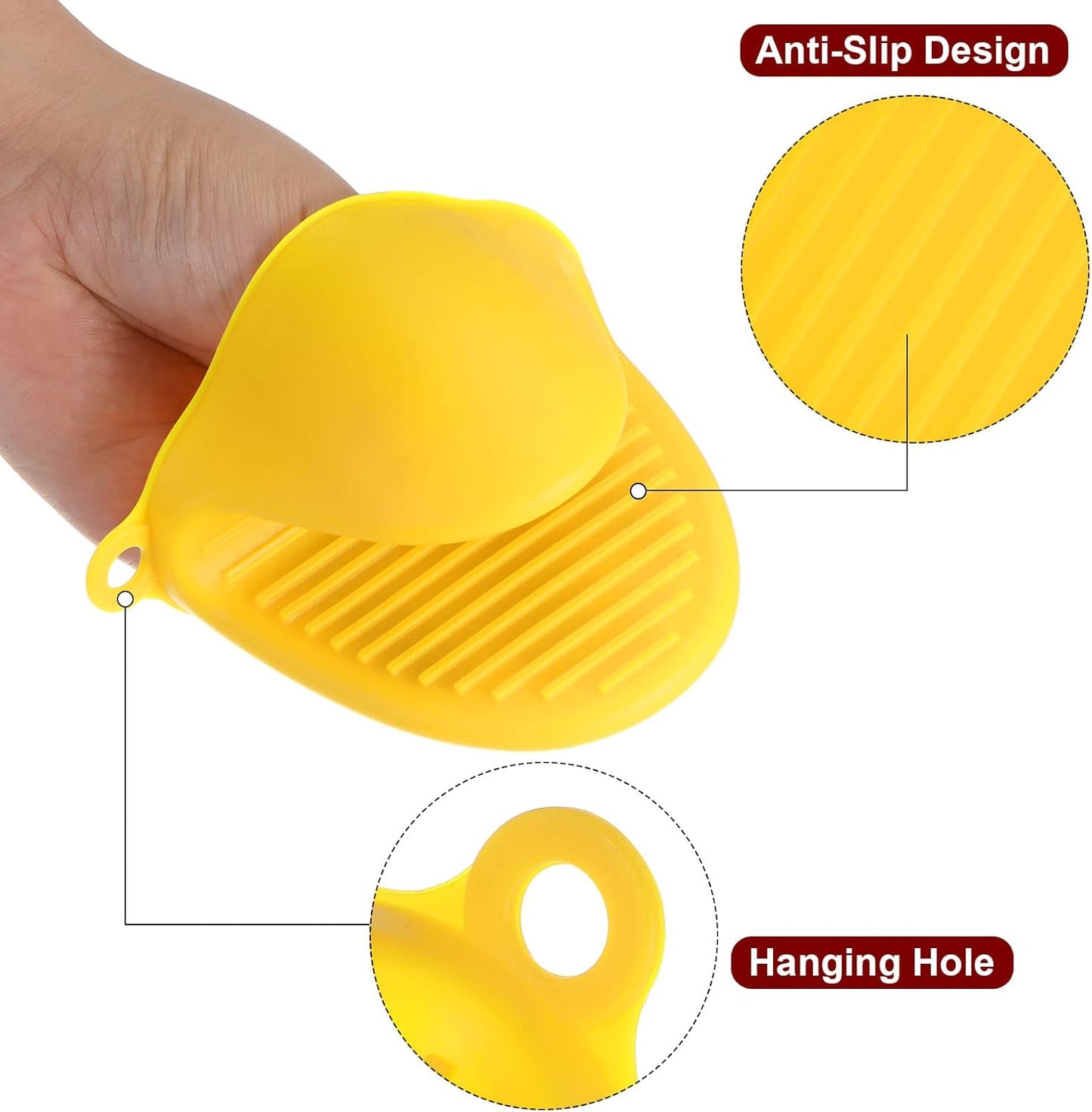2pcs Thickened Mini Oven Gloves, Heat Resistant Silicone Oven Mitts Finger Pinch Grips Pot Holder for Kitchen, Cooking, Baking, BBQ Heat Resistant Gloves, Yellow