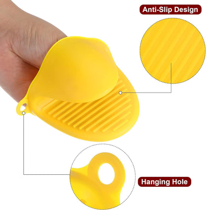 2pcs Thickened Mini Oven Gloves, Heat Resistant Silicone Oven Mitts Finger Pinch Grips Pot Holder for Kitchen, Cooking, Baking, BBQ Heat Resistant Gloves, Yellow