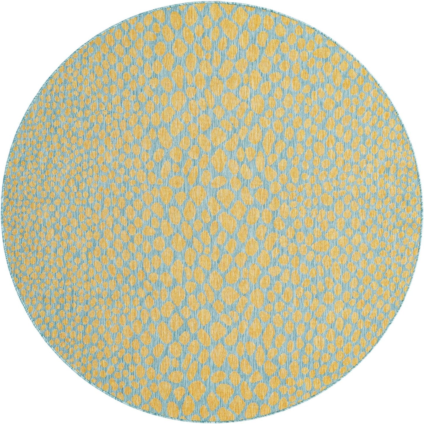 Jill Zarin Jill Zarin Outdoor Collection Area Rug - Cape Town (6' 7" Round, Yellow and Aqua/Light Blue)