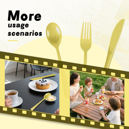 Plastic Silverware 150 PCS Disposable Silverware Heavy Duty Utensil Sets 50 Of Each Forks Knives & Spoons Disposable Cutlery Set For Easter,Birthday,Baby Shower,Garden Party,Wedding(150,Light Yellow)
