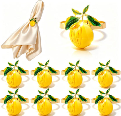 Peach Napkin Rings Set of 12 | Lemon Metal Spring Napkin Holders | Flower Napkins Buckle Ring for Mother's Day Birthday Wedding Dinners Parties Table Decoration and Daily Use(Yellow Nectarine)
