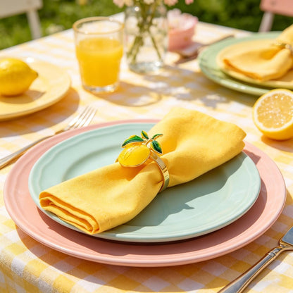Peach Napkin Rings Set of 12 | Lemon Metal Spring Napkin Holders | Flower Napkins Buckle Ring for Mother's Day Birthday Wedding Dinners Parties Table Decoration and Daily Use(Yellow Nectarine)