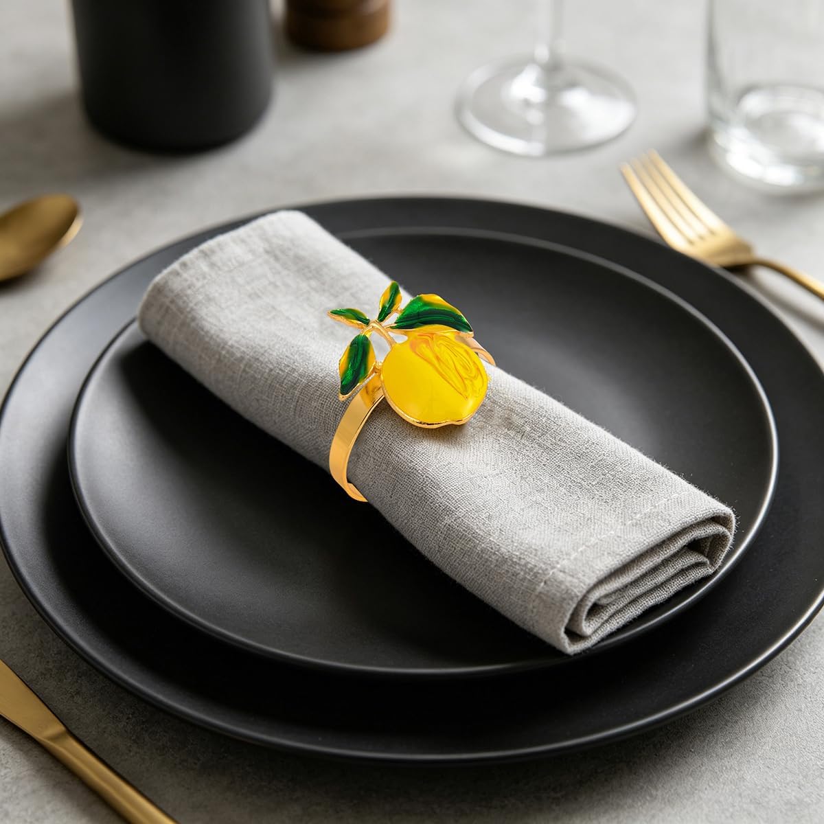 Peach Napkin Rings Set of 12 | Lemon Metal Spring Napkin Holders | Flower Napkins Buckle Ring for Mother's Day Birthday Wedding Dinners Parties Table Decoration and Daily Use(Yellow Nectarine)