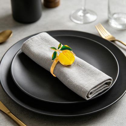 Peach Napkin Rings Set of 12 | Lemon Metal Spring Napkin Holders | Flower Napkins Buckle Ring for Mother's Day Birthday Wedding Dinners Parties Table Decoration and Daily Use(Yellow Nectarine)