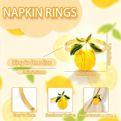 Peach Napkin Rings Set of 12 | Lemon Metal Spring Napkin Holders | Flower Napkins Buckle Ring for Mother's Day Birthday Wedding Dinners Parties Table Decoration and Daily Use(Yellow Nectarine)