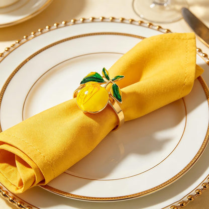 Peach Napkin Rings Set of 12 | Lemon Metal Spring Napkin Holders | Flower Napkins Buckle Ring for Mother's Day Birthday Wedding Dinners Parties Table Decoration and Daily Use(Yellow Nectarine)