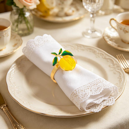 Peach Napkin Rings Set of 12 | Lemon Metal Spring Napkin Holders | Flower Napkins Buckle Ring for Mother's Day Birthday Wedding Dinners Parties Table Decoration and Daily Use(Yellow Nectarine)