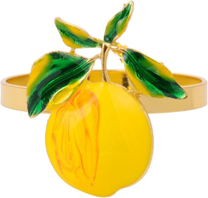 Peach Napkin Rings Set of 12 | Lemon Metal Spring Napkin Holders | Flower Napkins Buckle Ring for Mother's Day Birthday Wedding Dinners Parties Table Decoration and Daily Use(Yellow Nectarine)