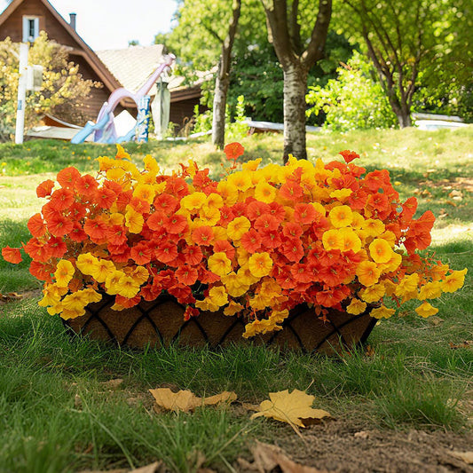 16 Bundles Fall Mums Artificial Flowers for Outdoor Decoration,Realistic Fake Plants Orange Red Petunias, UV Resistant Faux Yellow Silk Flowers for Vase Planter Front door Porch Garden (Autumn)
