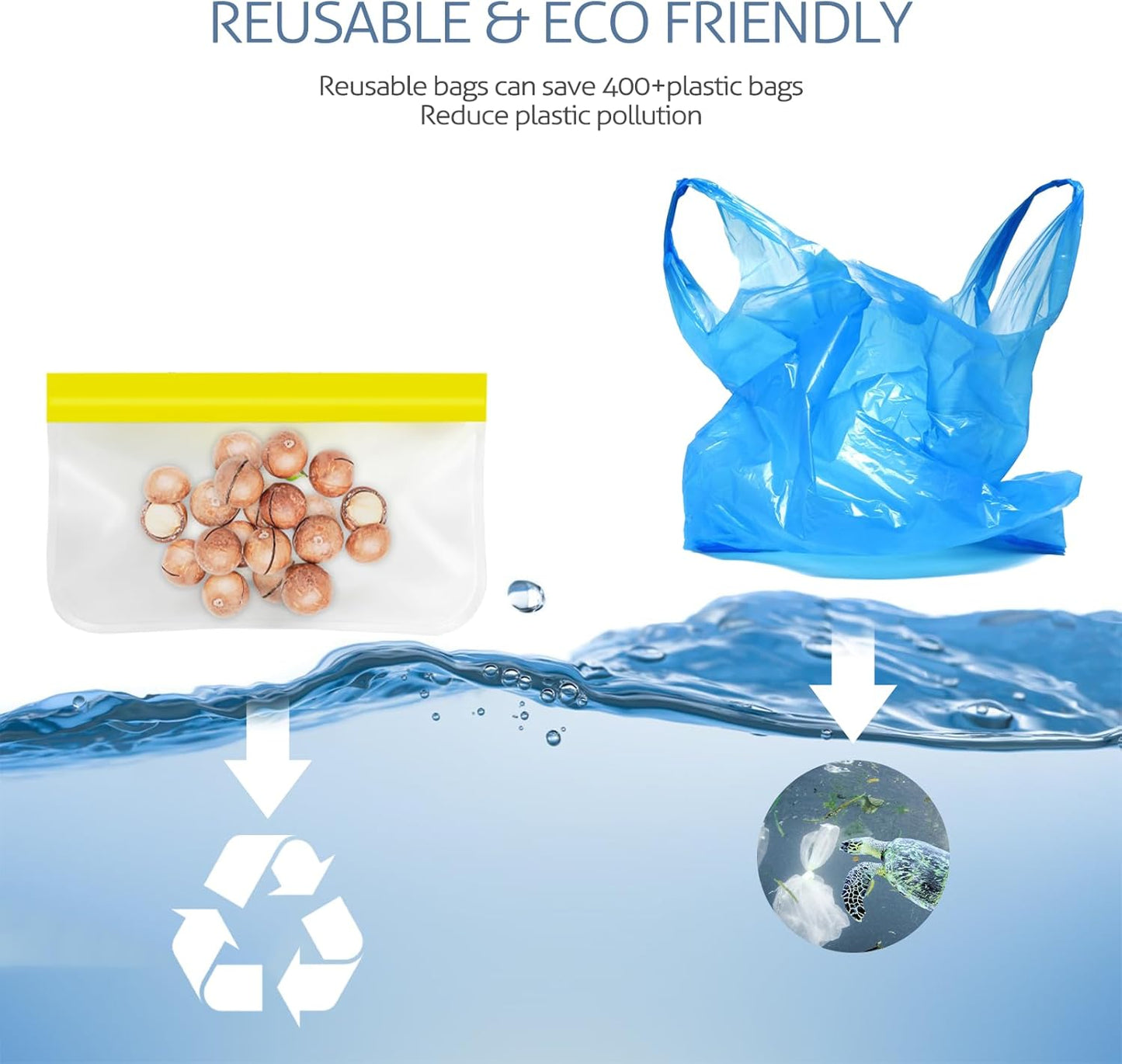 10 Pack Reusable Gallon Freezer Bags, Yellow | Dishwasher Safe Silicone Food Snack Storage Bags with 3 Sizes for Snack, Sandwich, Lunch