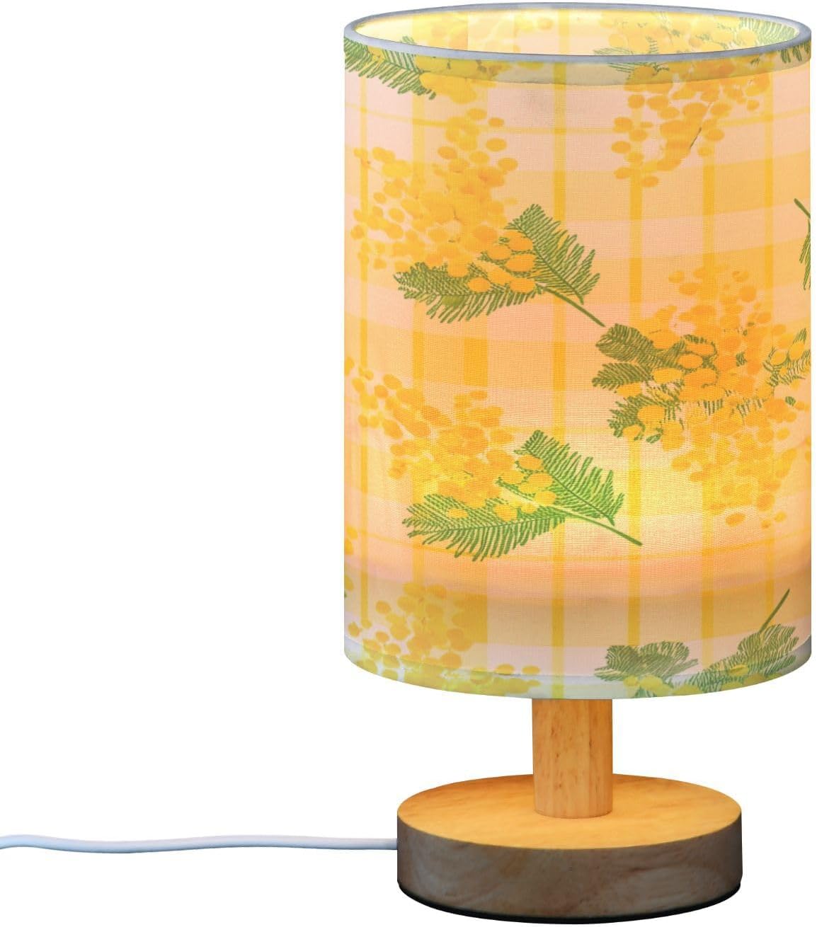 Yellow Flowers Bedside Table Lamp, Small LED Desk Light USB Nightstand Lamp with Non Slip Wood Base & Eye-Friendily Lampshade for Living Room Bedroom Dorm Home Office Desk Decor