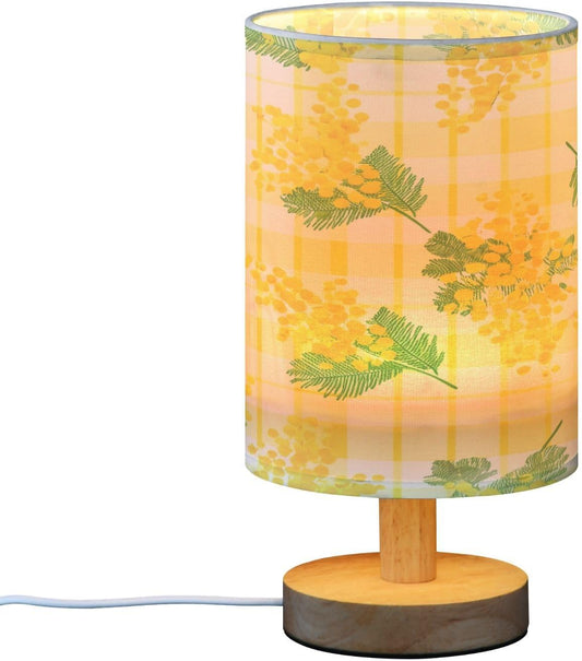 Yellow Flowers Bedside Table Lamp, Small LED Desk Light USB Nightstand Lamp with Non Slip Wood Base & Eye-Friendily Lampshade for Living Room Bedroom Dorm Home Office Desk Decor