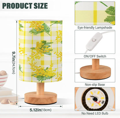 Yellow Flowers Bedside Table Lamp, Small LED Desk Light USB Nightstand Lamp with Non Slip Wood Base & Eye-Friendily Lampshade for Living Room Bedroom Dorm Home Office Desk Decor