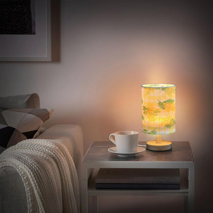 Yellow Flowers Bedside Table Lamp, Small LED Desk Light USB Nightstand Lamp with Non Slip Wood Base & Eye-Friendily Lampshade for Living Room Bedroom Dorm Home Office Desk Decor