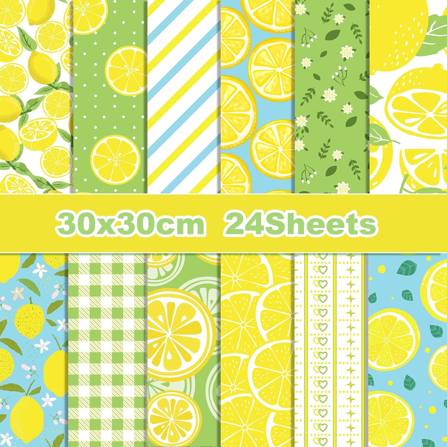 24Pcs Hawaii Lemon Scrapbook Paper Pad, Hawaiian Yellow Lemon Fruit Double-Sided Decopodge Paper, Cardstock Paper Scrapbooking DIY Decorative Background Cardmaking Supplies Craft