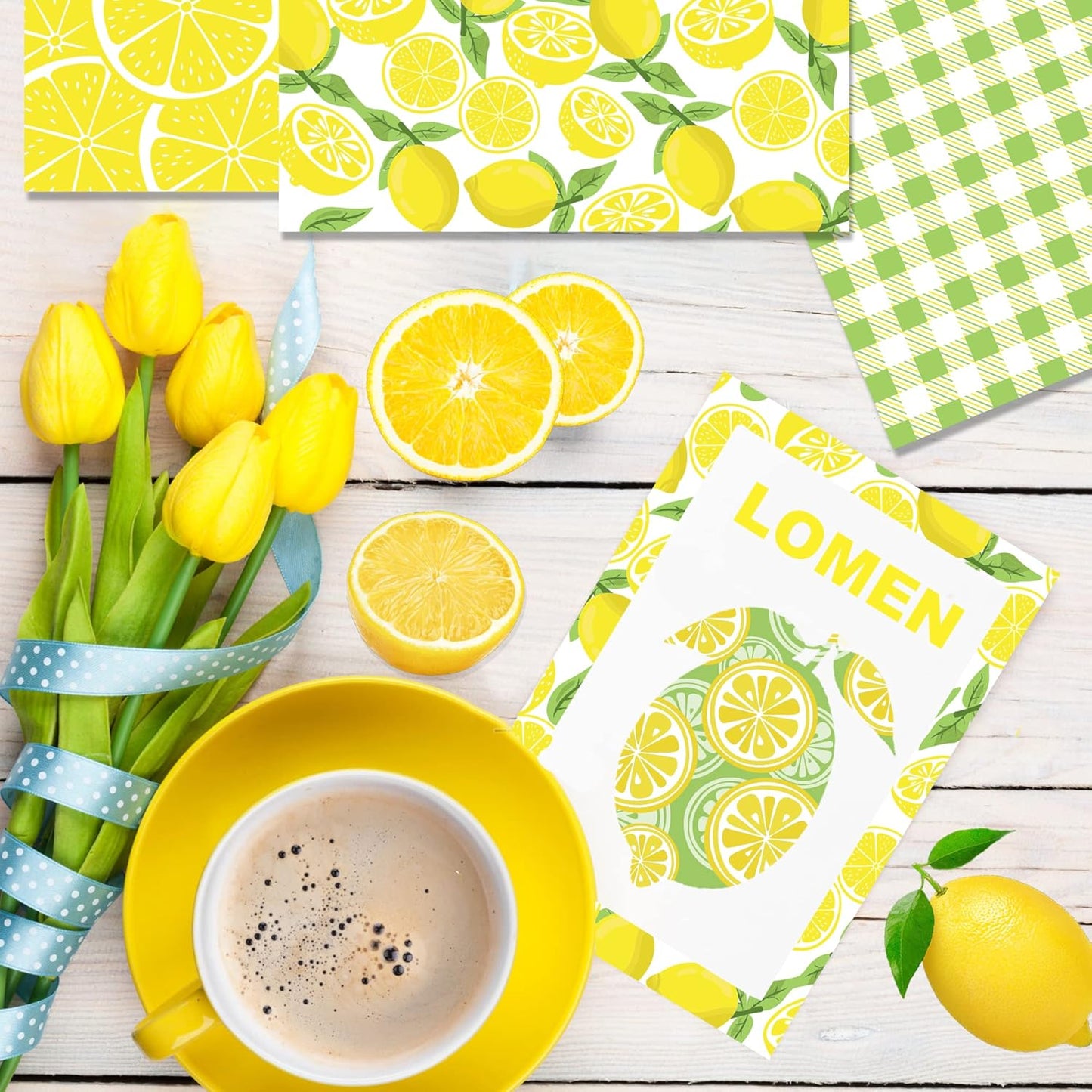 24Pcs Hawaii Lemon Scrapbook Paper Pad, Hawaiian Yellow Lemon Fruit Double-Sided Decopodge Paper, Cardstock Paper Scrapbooking DIY Decorative Background Cardmaking Supplies Craft