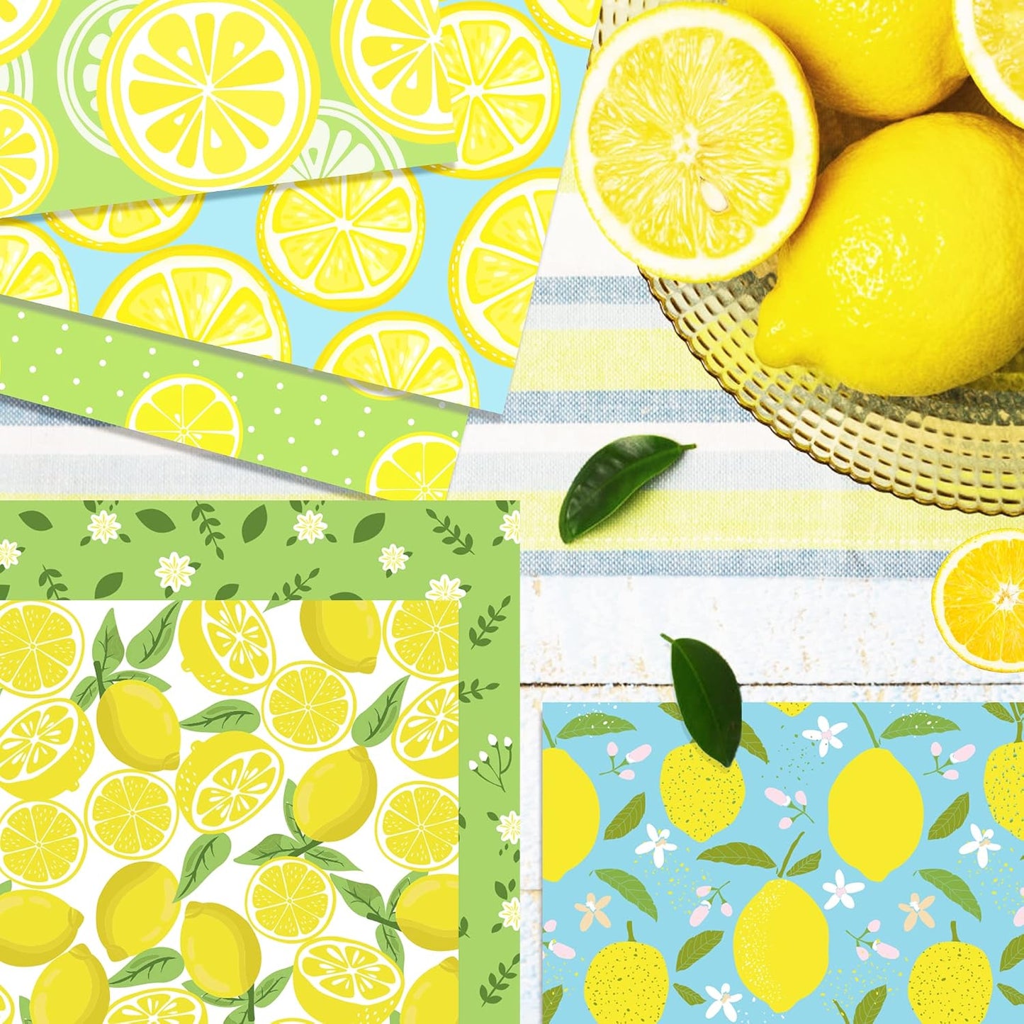 24Pcs Hawaii Lemon Scrapbook Paper Pad, Hawaiian Yellow Lemon Fruit Double-Sided Decopodge Paper, Cardstock Paper Scrapbooking DIY Decorative Background Cardmaking Supplies Craft