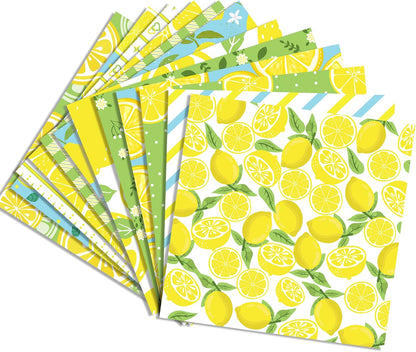 24Pcs Hawaii Lemon Scrapbook Paper Pad, Hawaiian Yellow Lemon Fruit Double-Sided Decopodge Paper, Cardstock Paper Scrapbooking DIY Decorative Background Cardmaking Supplies Craft