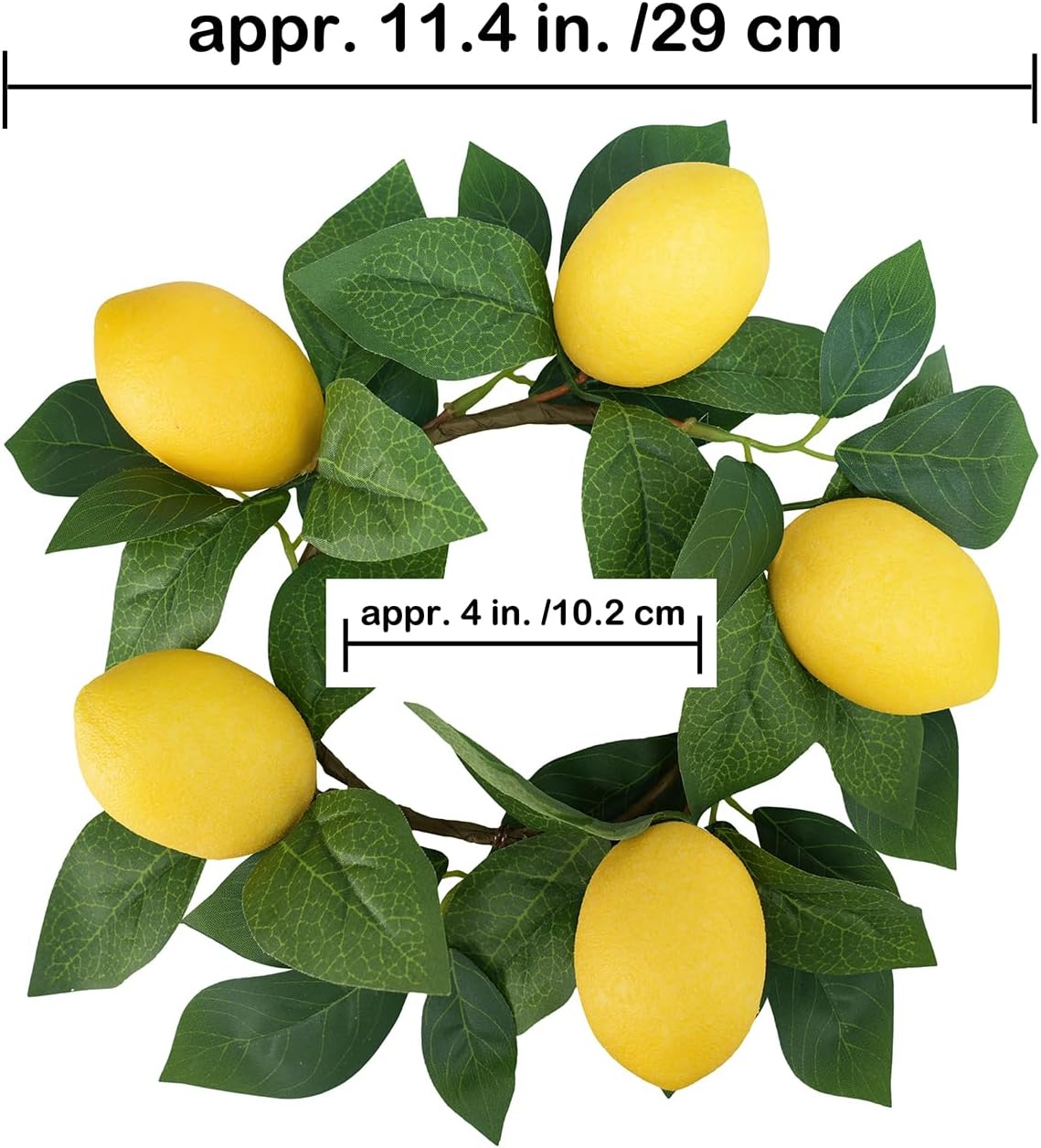 4 Pcs Artificial Lemon Candle Rings Greenery Wreath with Yellow Lemons 11 Inch Mini Faux Lemon Fruit Wreaths for Farmhouse Summer Home Wedding Holiday Party Kitchen Window Table Centerpiece