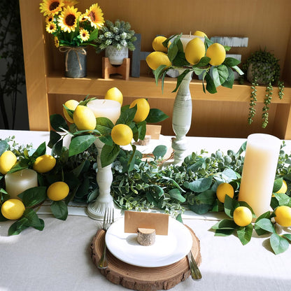 4 Pcs Artificial Lemon Candle Rings Greenery Wreath with Yellow Lemons 11 Inch Mini Faux Lemon Fruit Wreaths for Farmhouse Summer Home Wedding Holiday Party Kitchen Window Table Centerpiece