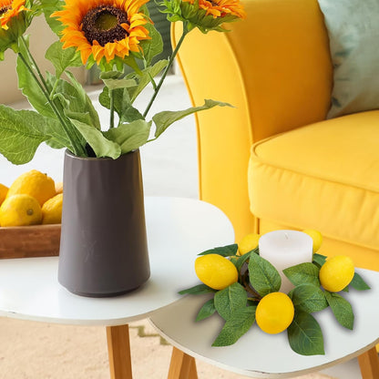 4 Pcs Artificial Lemon Candle Rings Greenery Wreath with Yellow Lemons 11 Inch Mini Faux Lemon Fruit Wreaths for Farmhouse Summer Home Wedding Holiday Party Kitchen Window Table Centerpiece
