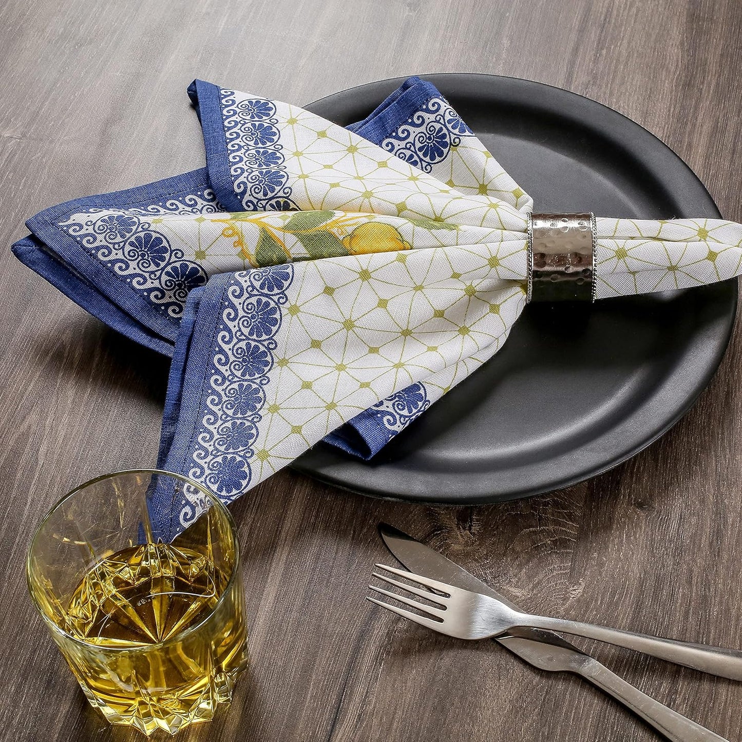 Cloth Napkins Set of 12 Cotton Linen, 20x20 Inch, Lemon Leaf | Mitered corner, washable, soft, absorbent, floral print suits weddings, restaurants, farmhouse and everyday dining tables