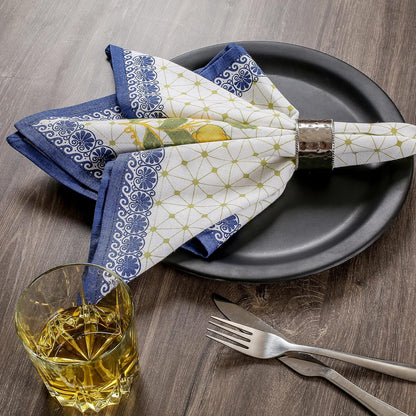Cloth Napkins Set of 12 Cotton Linen, 20x20 Inch, Lemon Leaf | Mitered corner, washable, soft, absorbent, floral print suits weddings, restaurants, farmhouse and everyday dining tables
